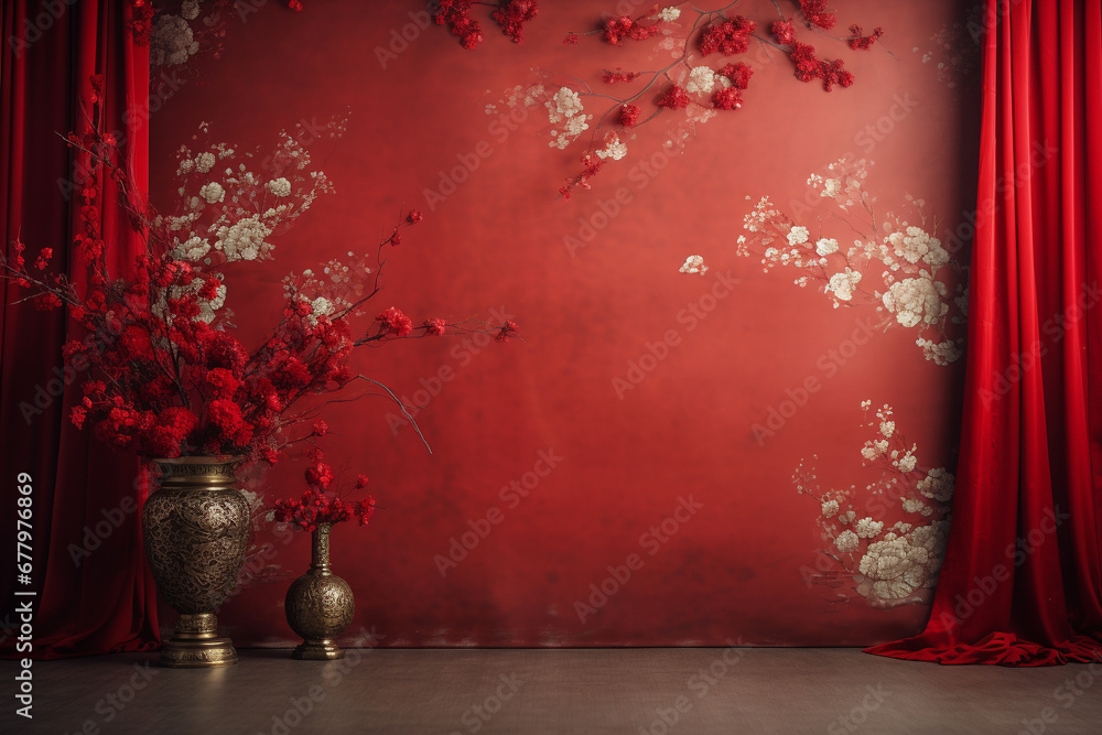 Chinese New Year Background with tree and red color Chinese New Year Background with tree and red color