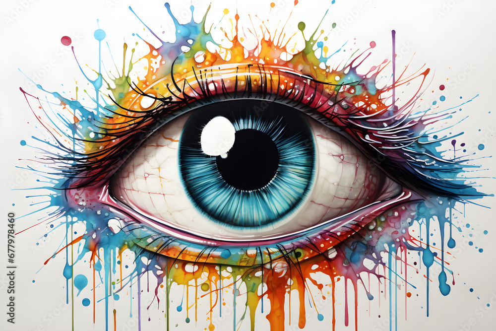 Big eyes come in abstract and artistic concepts. Use wet watercolors that look bright.