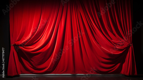 red theater curtain, stage curtain in the theater, stage podium the blank for the performance is free