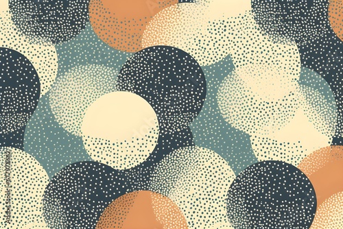 Unusual Aesthetic Stippled Seamless Pattern Geometric Vector Abstract Background. Hand Drawn Tileable Modern Boho Texture Dotted Rounded Repetitive Wallpaper. Halftone Retro Colors Art Illustration.