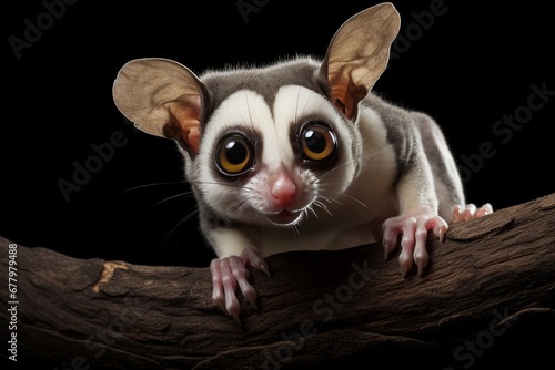 An expressive sugar glider on a white branch in a playful pose. Generative AI © Aditya