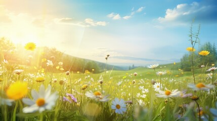 scene nature flora sunny countryside illustration meadow flower, plant outdoor, landscape grass scene nature flora sunny countryside