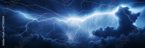 Natural Lightning rays, electrical energy charge. Banner