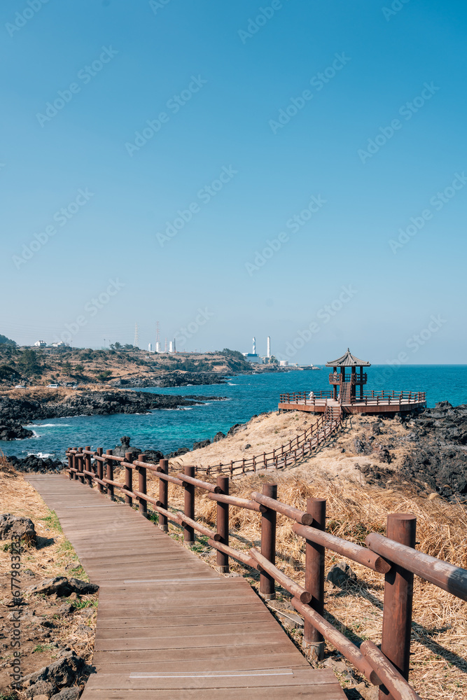 Dakmeor coastal road and seascape, olle trail in Jeju island, Korea