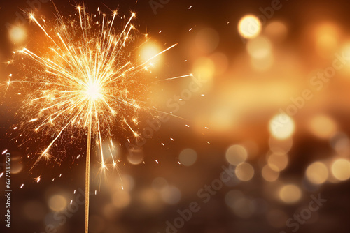 Sparkler Burning miracle candle with bokeh