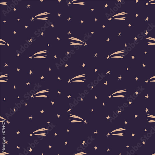 Space seamless pattern with stars and comets