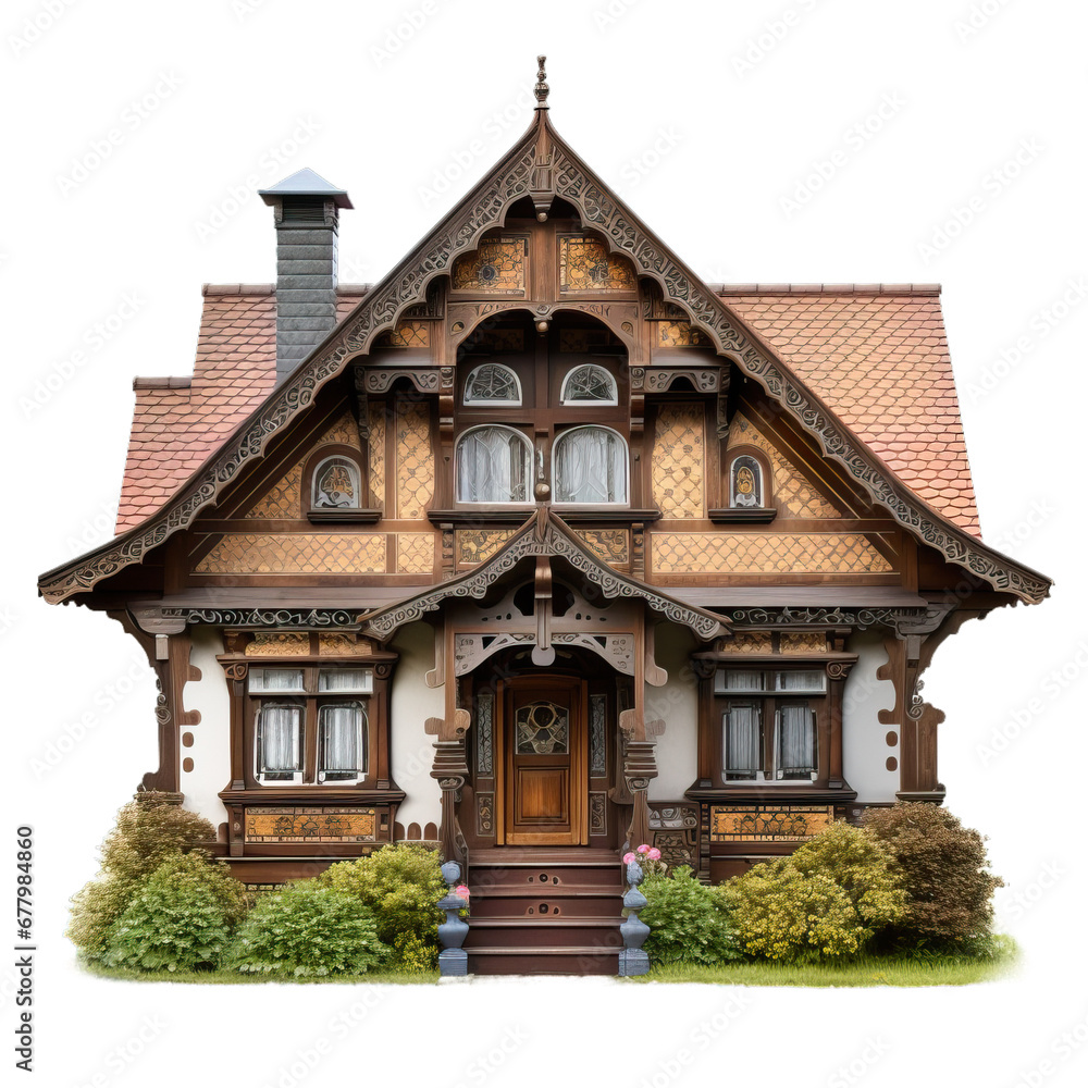 Charming Detailed Wooden Cottage Isolated on Transparent Background