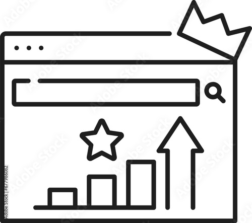 SEM search engine icon of ranking for website or web results in digital marketing, vector line pictogram. Webpage ranking for target audience reach grow and online content optimization with SEM photo