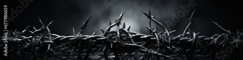 barbed wire on a black background long frame photo
