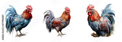 Watercolor chicken on white background, isolated image