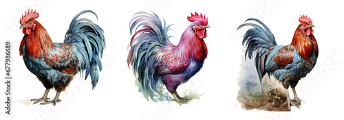 Photographie Watercolor chicken on white background, isolated image
