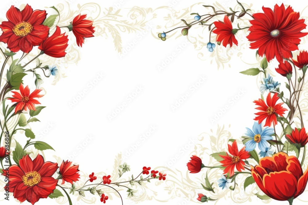 Frame with red flowers ornate border Frame with red flowers ornate border