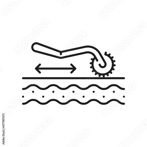 Derma roller or mesoroller icon, skincare and face beauty mesotherapy, vector line pictogram. Skin care cosmetology dermaroller, woman cosmetic therapy treatment dermapen or derma roller linear icon