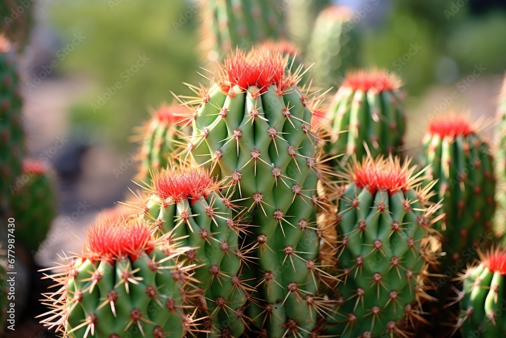 Red flowers of cacti. Generative AI Red flowers of cacti. Generative AI