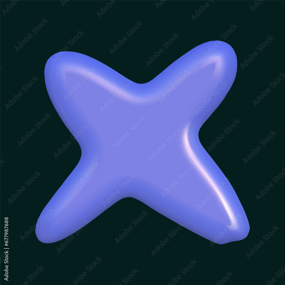 Fototapeta premium 3d abstract y2k element star. Plastic colorful playful doodle shape. 3d vector render.