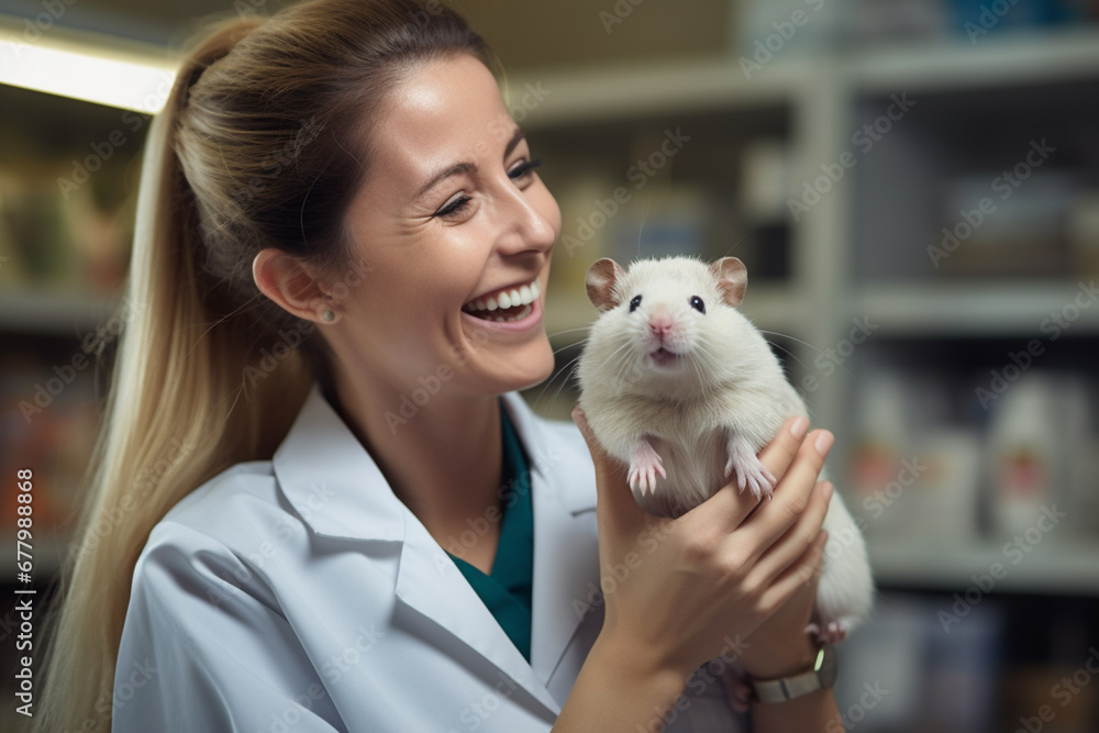 a female excotic pet vet holding a guinea pig bokeh style background a female excotic pet vet holding a guinea pig bokeh style background