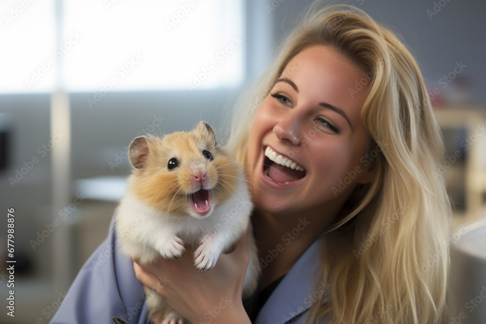 a female excotic pet vet holding a guinea pig bokeh style background a female excotic pet vet holding a guinea pig bokeh style background