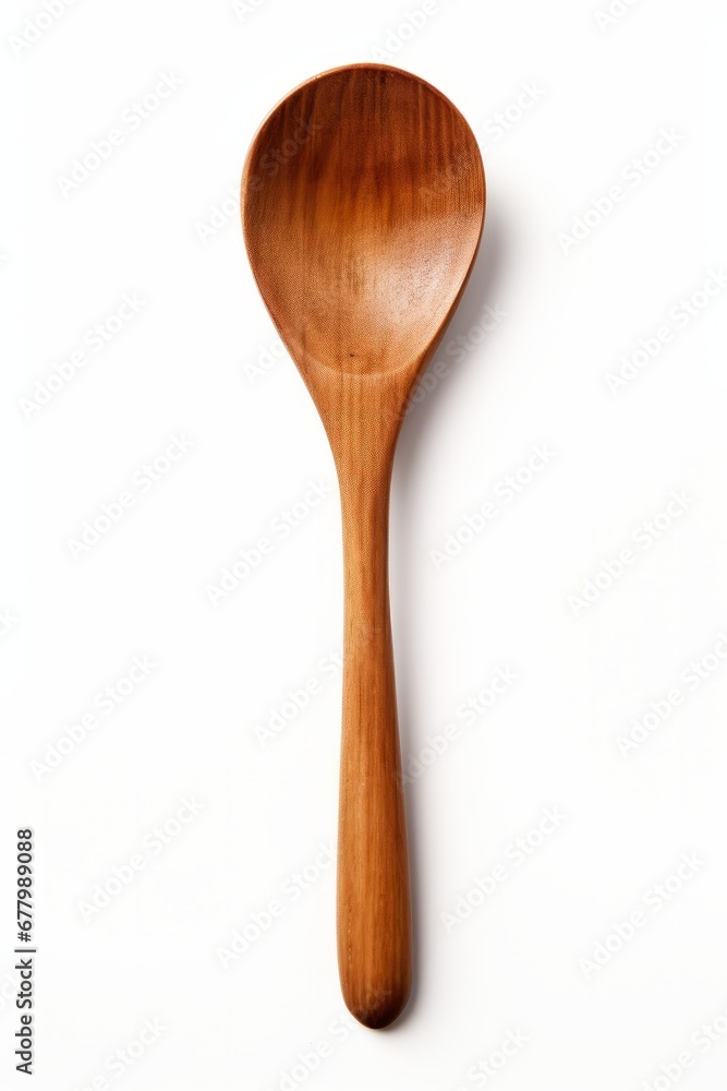 Wooden kitchen spoon isolated on white background, top view Wooden kitchen spoon isolated on white background, top view