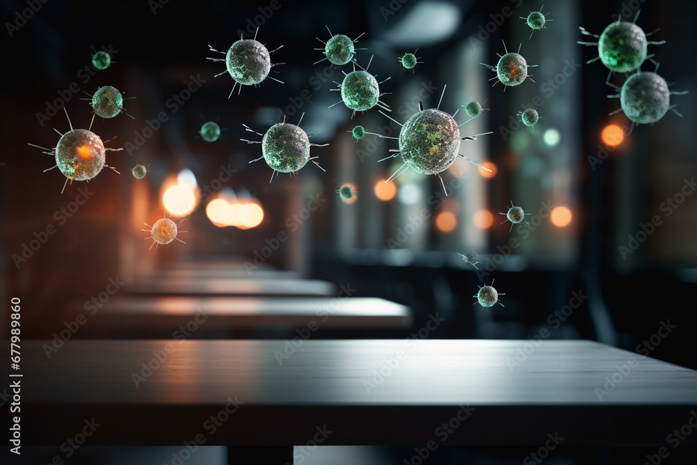 coronavirus spread in the air at restaurant bokeh style background coronavirus spread in the air at restaurant bokeh style background