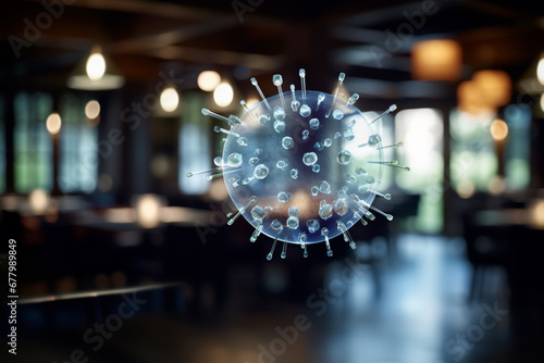 coronavirus spread in the air at restaurant bokeh style background