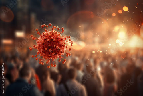 coronavirus spread in the air to crowd people bokeh style background © toonsteb