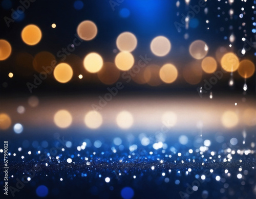 Abstract background for cards  on a dark blue background shiny foil and sparkles  bokeh. Generated AI