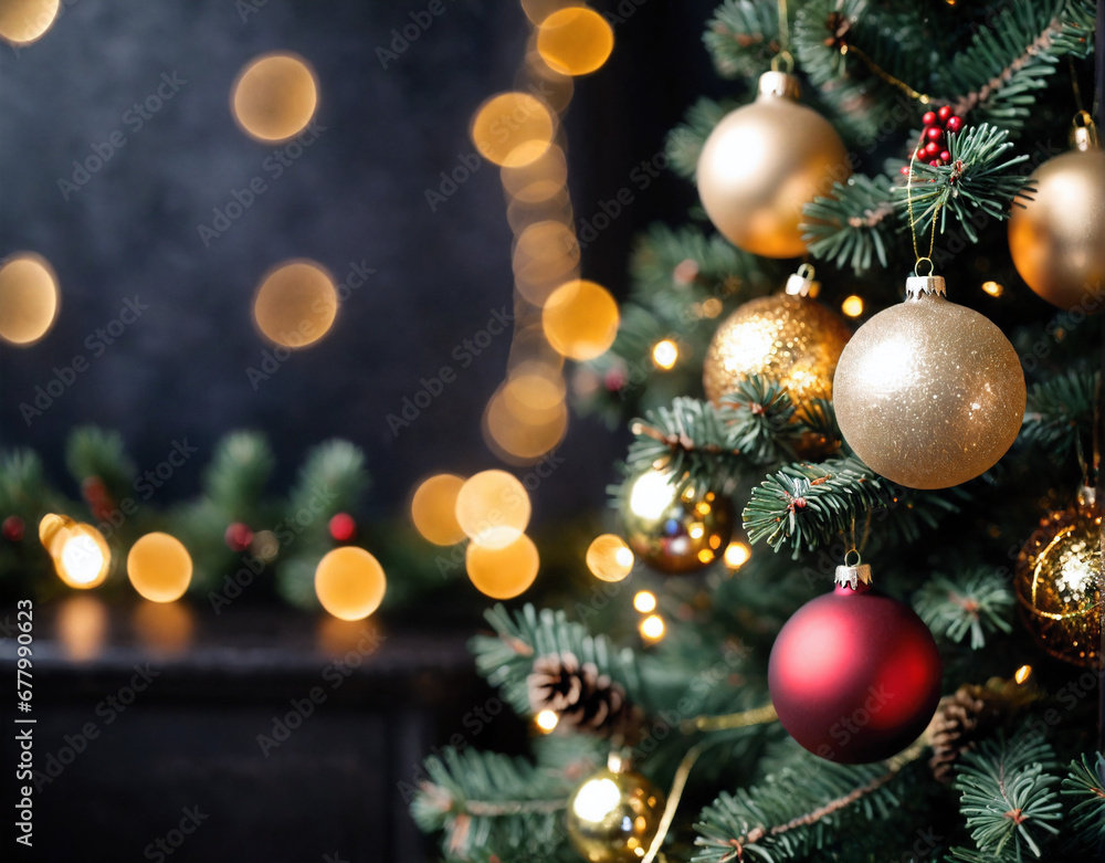 Christmas background for a greeting card, New Year decorations, colorful balls, beautiful holiday background, empty space for text. Generated AI Christmas background for a greeting card, New Year decorations, colorful balls, beautiful holiday background, empty space for text. Generated AI