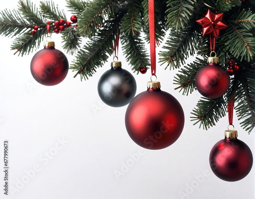 Christmas background for a greeting card  New Year decorations  colorful balls  beautiful holiday background  empty space for text. Generated AI
