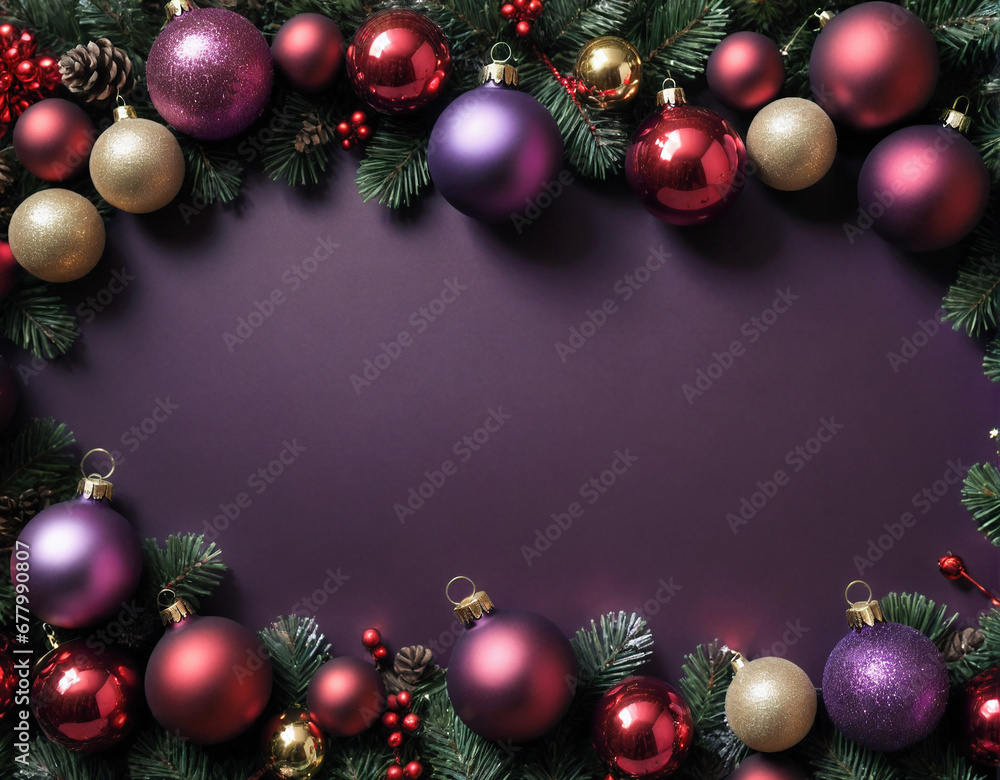 Christmas background for a greeting card, New Year decorations, colorful balls, beautiful holiday background, empty space for text. Generated AI Christmas background for a greeting card, New Year decorations, colorful balls, beautiful holiday background, empty space for text. Generated AI
