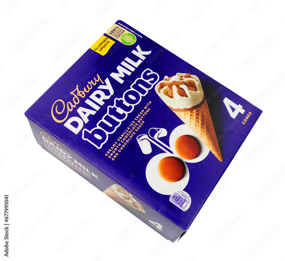 Cadbury dairy milk buttons ice cream biscuit cones with a chocolate sauce topping in a 400ml
