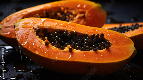 A papaya cut in half photo