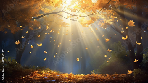 rays of the sun leaf fall autumn background landscape golden fall photo