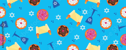 Pattern for design with symbols of Hanukkah on blue background