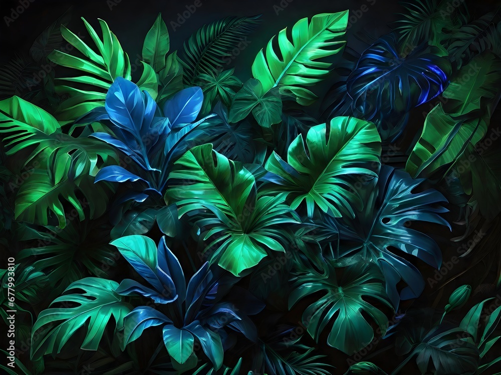 Exotic plants illuminated by led lights Exotic plants illuminated by led lights