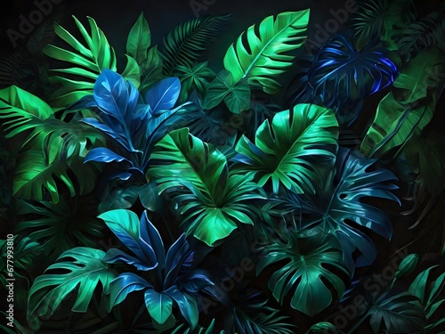Exotic plants illuminated by led lights