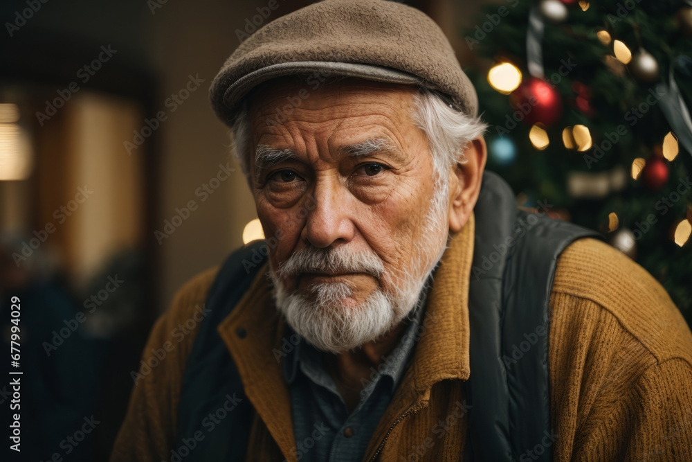 Sad Old Grandpa on New Year's Day. Christmas of a lonely elderly man. Myrealholiday Sad Old Grandpa on New Year's Day. Christmas of a lonely elderly man. Myrealholiday