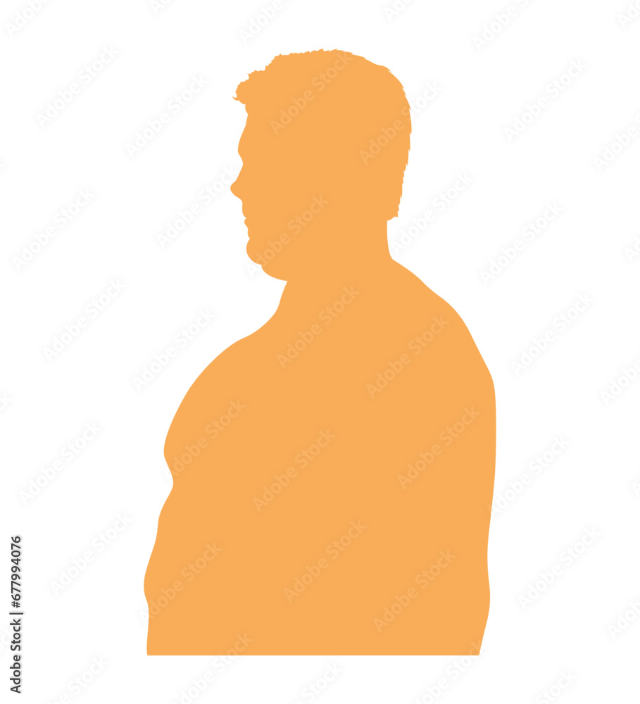 Silhouette of overweight man on white background