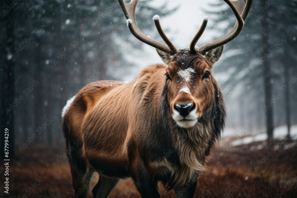portrait of santa claus reindeer in the forest portrait of santa claus reindeer in the forest