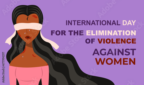Banner for International day for the elimination of violence against women with crying young girl