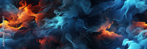 seamless pattern with texture of blue orange smoke fog smog on black background