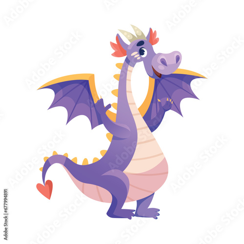 Fairy Purple Dragon as Winged and Horned Legendary Creature Vector Illustration