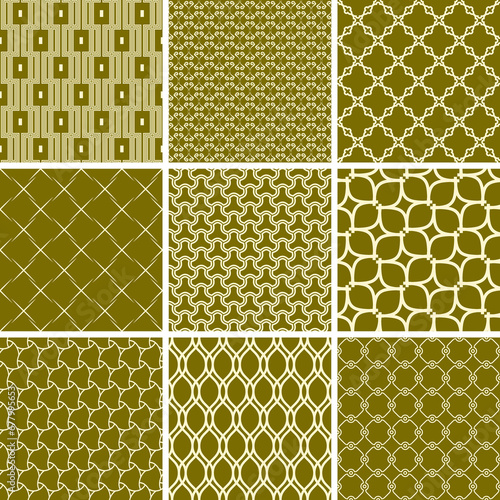 Set of seamless geometric patterns for your designs and backgrounds. Geometric abstract golden and white ornament. Modern ornaments with repeating elements