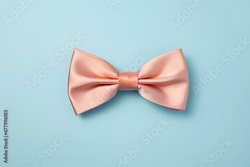 Peach pink bow tie on pastel blue background photo