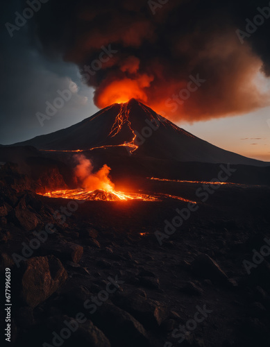 Volcano eruption in the dark