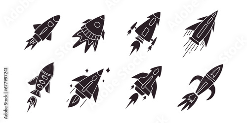 Rocket set vector icon illustration template vector. spaceship or spacecraft symbol launch fast flying for space. New business start up