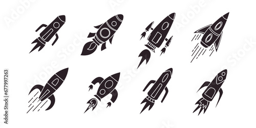 Rocket set vector icon illustration template vector. spaceship or spacecraft symbol launch fast flying for space. New business start up photo