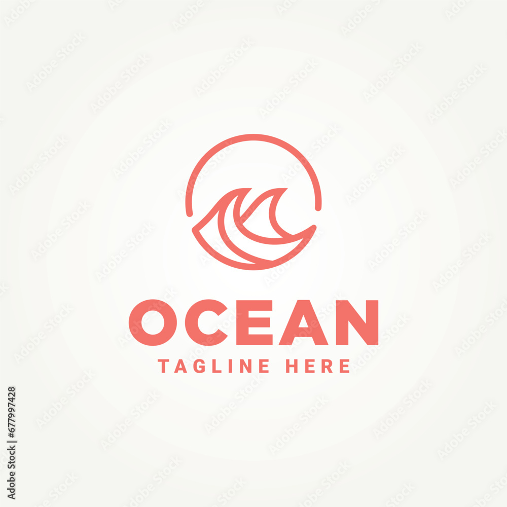isolated ocean sea wave minimalist line art logo template vector illustration design. simple modern surfer, resort hotels, holiday emblem logo concept