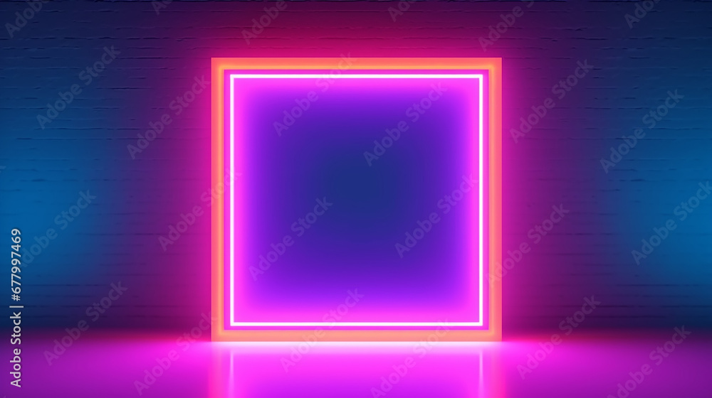 neon glowing rectangular frame on a blurry background. neon glowing rectangular frame on a blurry background.