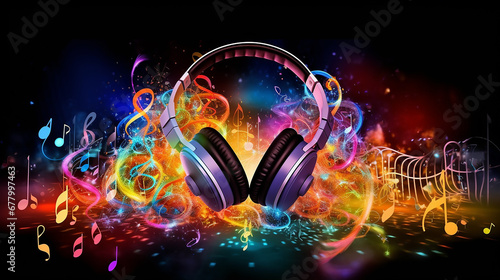 large headphones music abstract background audio. photo