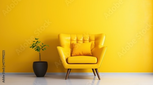 Furniture modern luxury comfortable interior floor wall armchair decorative design style room yellow background home